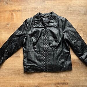 Guillaume Black Leather Blazer with Decorative Trim – Size 2X